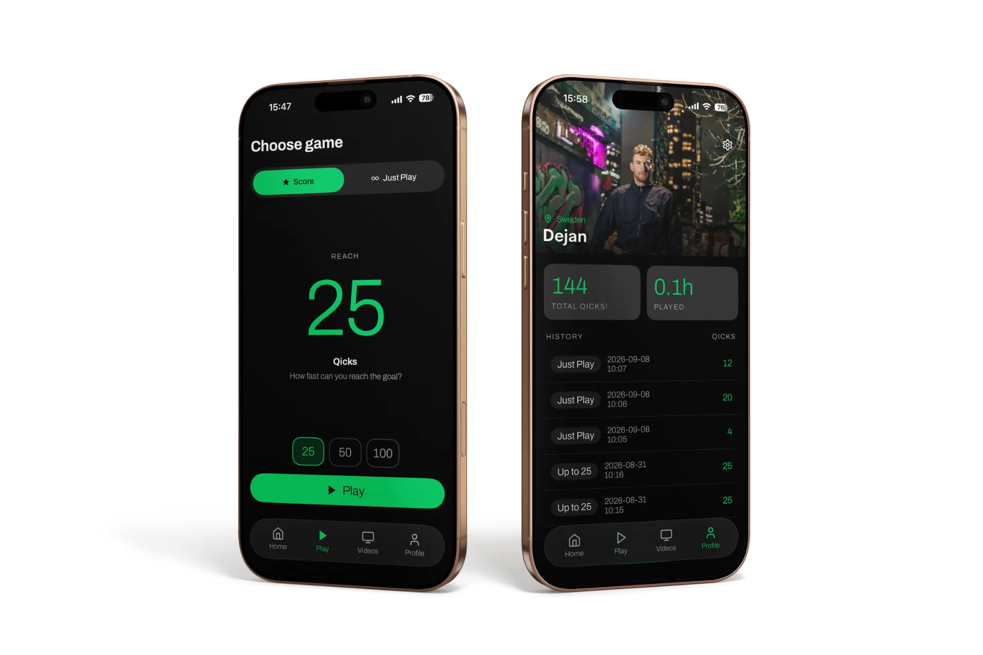 Qickbackball app screens